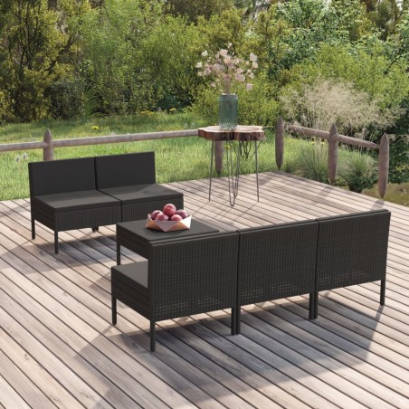 vidaXL Set de muebles de jardín 6 pzas y cojines ratán sintético negro