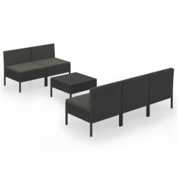 vidaXL Set de muebles de jardín 6 pzas y cojines ratán sintético negro