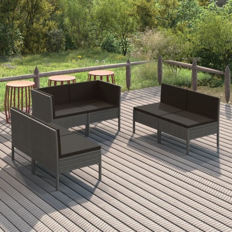 vidaXL Set de muebles de jardín 6 pzas y cojines ratán sintético gris