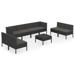 vidaXL Set muebles de jardín 9 pzas y cojines ratán sintético negro