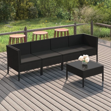 vidaXL Set de muebles de jardín 5 pzas y cojines ratán sintético negro