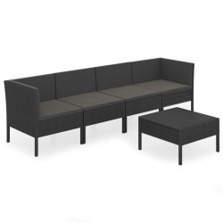 vidaXL Set de muebles de jardín 5 pzas y cojines ratán sintético negro