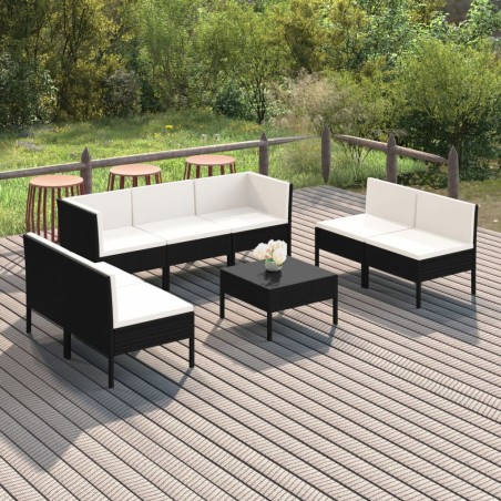 vidaXL Set de muebles de jardín 8 pzas y cojines ratán sintético negro