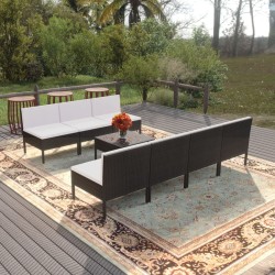 vidaXL Set de muebles de jardín 8 pzas y cojines ratán sintético negro