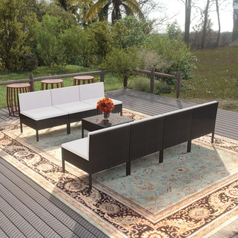 vidaXL Set de muebles de jardín 8 pzas y cojines ratán sintético negro vidaXL Set de muebles de jardín 8 pzas y cojines ratán sintético negro