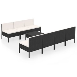 vidaXL Set de muebles de jardín 8 pzas y cojines ratán sintético negro