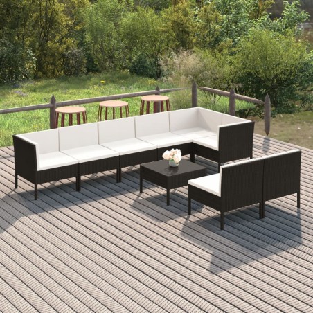 vidaXL Set de muebles de jardín 9 pzas y cojines ratán sintético negro