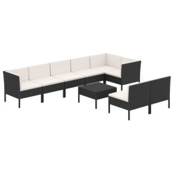 vidaXL Set de muebles de jardín 9 pzas y cojines ratán sintético negro