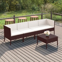 vidaXL Set muebles de jardín 5 pzas y cojines ratán sintético marrón