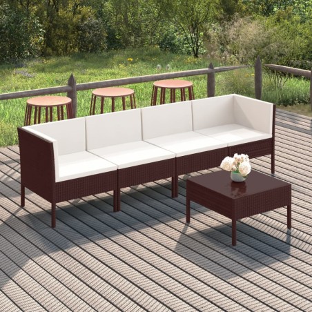 vidaXL Set muebles de jardín 5 pzas y cojines ratán sintético marrón