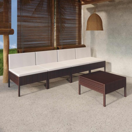 vidaXL Set muebles de jardín 5 pzas y cojines ratán sintético marrón