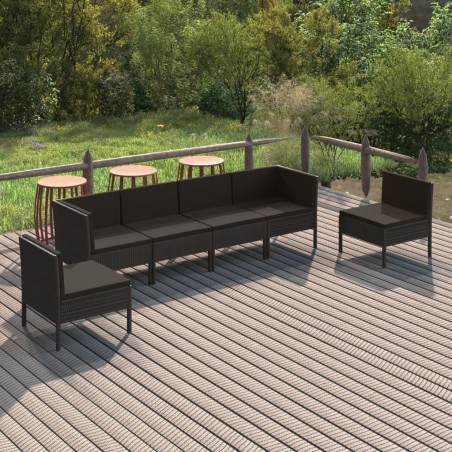 vidaXL Set de muebles de jardín 6 pzas y cojines ratán sintético negro