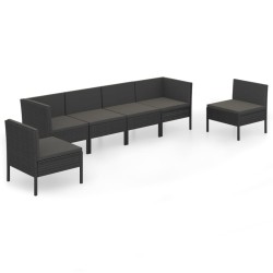 vidaXL Set de muebles de jardín 6 pzas y cojines ratán sintético negro
