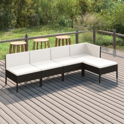 vidaXL Set de muebles de jardín 5 pzas y cojines ratán sintético negro