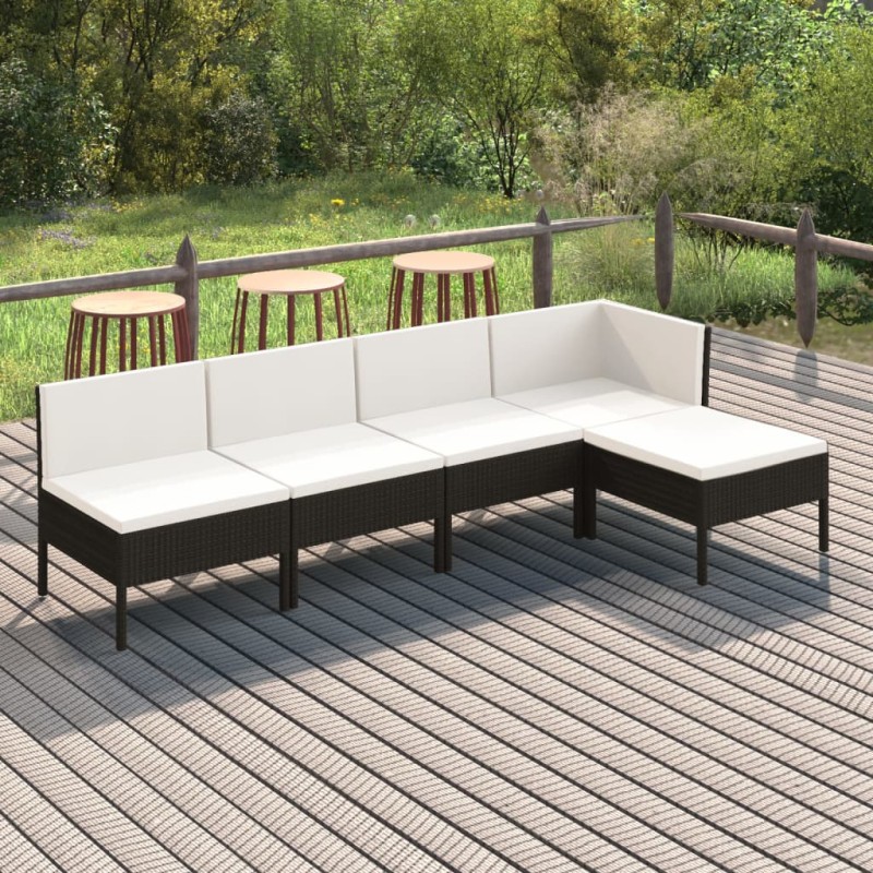 vidaXL Set de muebles de jardín 5 pzas y cojines ratán sintético negro vidaXL Set de muebles de jardín 5 pzas y cojines ratán sintético negro