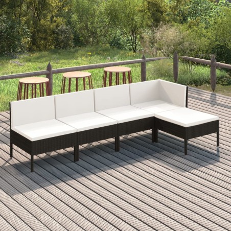 vidaXL Set de muebles de jardín 5 pzas y cojines ratán sintético negro