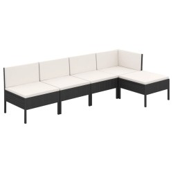 vidaXL Set de muebles de jardín 5 pzas y cojines ratán sintético negro