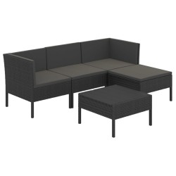 vidaXL Set de muebles de jardín 5 pzas y cojines ratán sintético negro