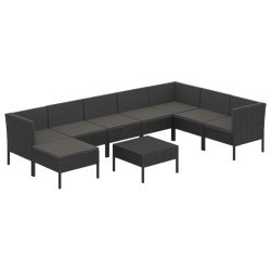 vidaXL Set muebles de jardín 9 pzas y cojines ratán sintético negro