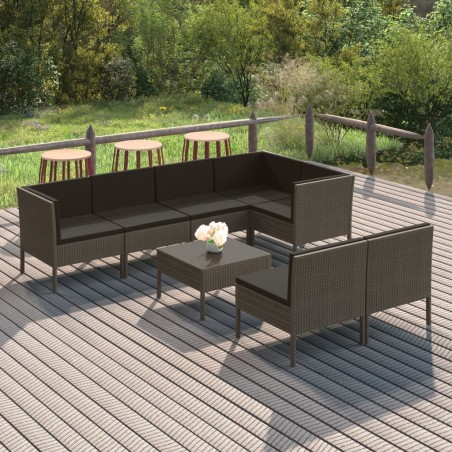 vidaXL Set de muebles de jardín 8 pzas y cojines ratán sintético gris