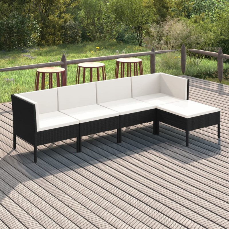 vidaXL Set de muebles de jardín 5 pzas y cojines ratán sintético negro vidaXL Set de muebles de jardín 5 pzas y cojines ratán sintético negro
