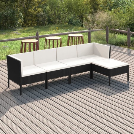 vidaXL Set de muebles de jardín 5 pzas y cojines ratán sintético negro