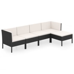 vidaXL Set de muebles de jardín 5 pzas y cojines ratán sintético negro