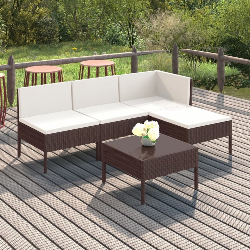 vidaXL Set muebles de jardín 5 pzas y cojines ratán sintético marrón vidaXL Set muebles de jardín 5 pzas y cojines ratán sintético marrón