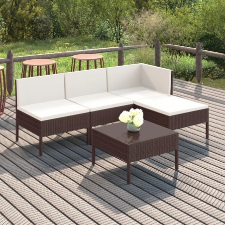 vidaXL Set muebles de jardín 5 pzas y cojines ratán sintético marrón