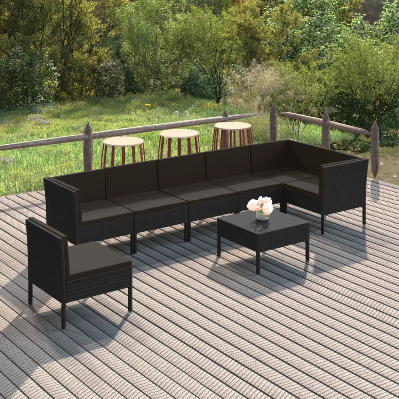 vidaXL Set de muebles de jardín 8 pzas y cojines ratán sintético negro vidaXL Set de muebles de jardín 8 pzas y cojines ratán sintético negro