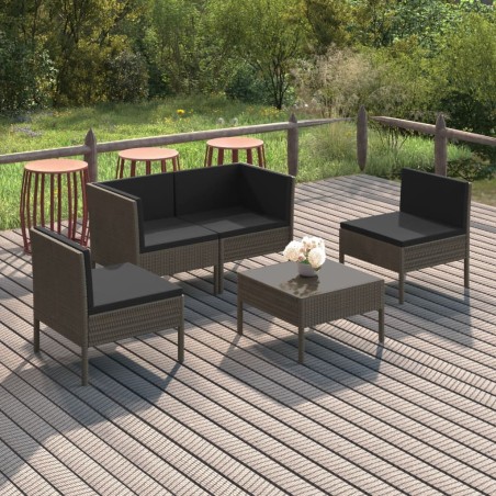 vidaXL Set de muebles de jardín 5 pzas y cojines ratán sintético gris