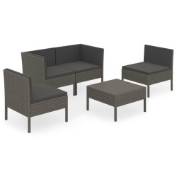 vidaXL Set de muebles de jardín 5 pzas y cojines ratán sintético gris