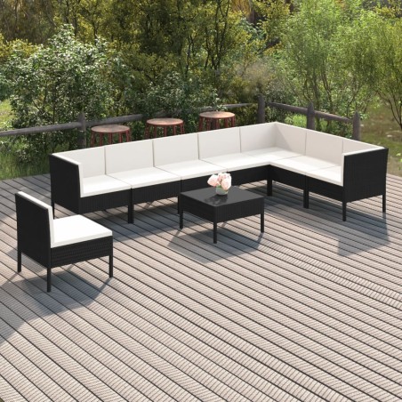 vidaXL Set de muebles de jardín 9 pzas y cojines ratán sintético negro