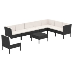 vidaXL Set de muebles de jardín 9 pzas y cojines ratán sintético negro