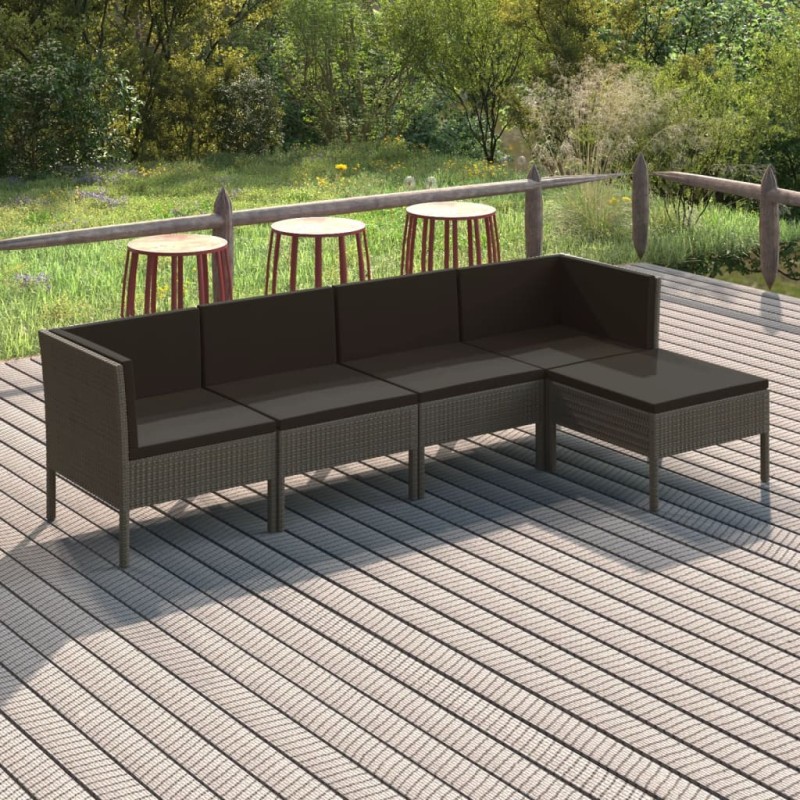 vidaXL Set de muebles de jardín 5 pzas y cojines ratán sintético gris vidaXL Set de muebles de jardín 5 pzas y cojines ratán sintético gris