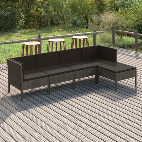 vidaXL Set de muebles de jardín 5 pzas y cojines ratán sintético gris