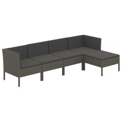 vidaXL Set de muebles de jardín 5 pzas y cojines ratán sintético gris