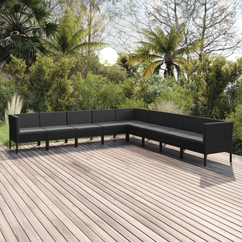 vidaXL Set de muebles de jardín 9 pzas cojines ratán sintético negro vidaXL Set de muebles de jardín 9 pzas cojines ratán sintético negro