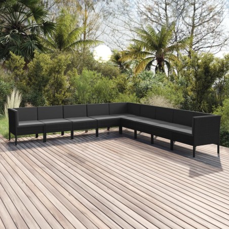 vidaXL Set de muebles de jardín 9 pzas cojines ratán sintético negro