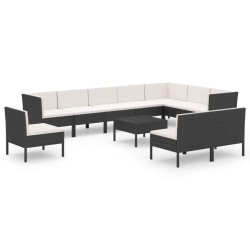vidaXL Set de muebles de jardín 11 pzas cojines ratán sintético negro