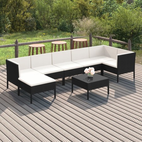 vidaXL Set de muebles de jardín 8 pzas y cojines ratán sintético negro