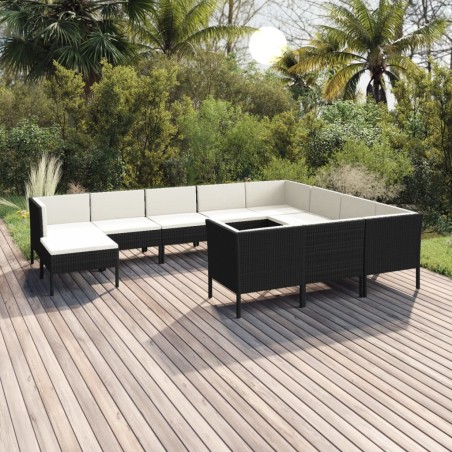 vidaXL Set de muebles de jardín 11 pzas cojines ratán sintético negro