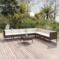 vidaXL Set muebles de jardín 9 pzas y cojines ratán sintético marrón