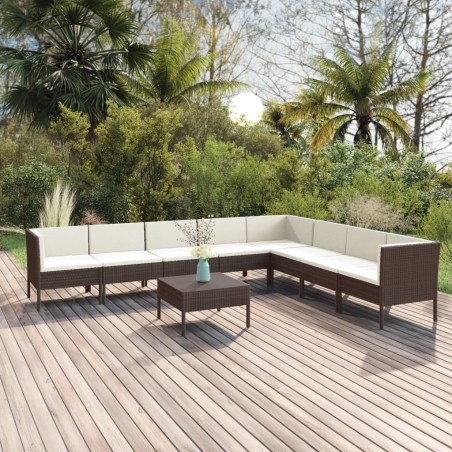 vidaXL Set muebles de jardín 9 pzas y cojines ratán sintético marrón