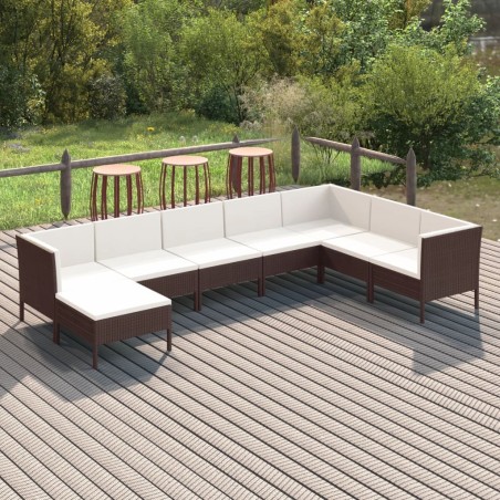 vidaXL Set muebles de jardín 8 pzas y cojines ratán sintético marrón
