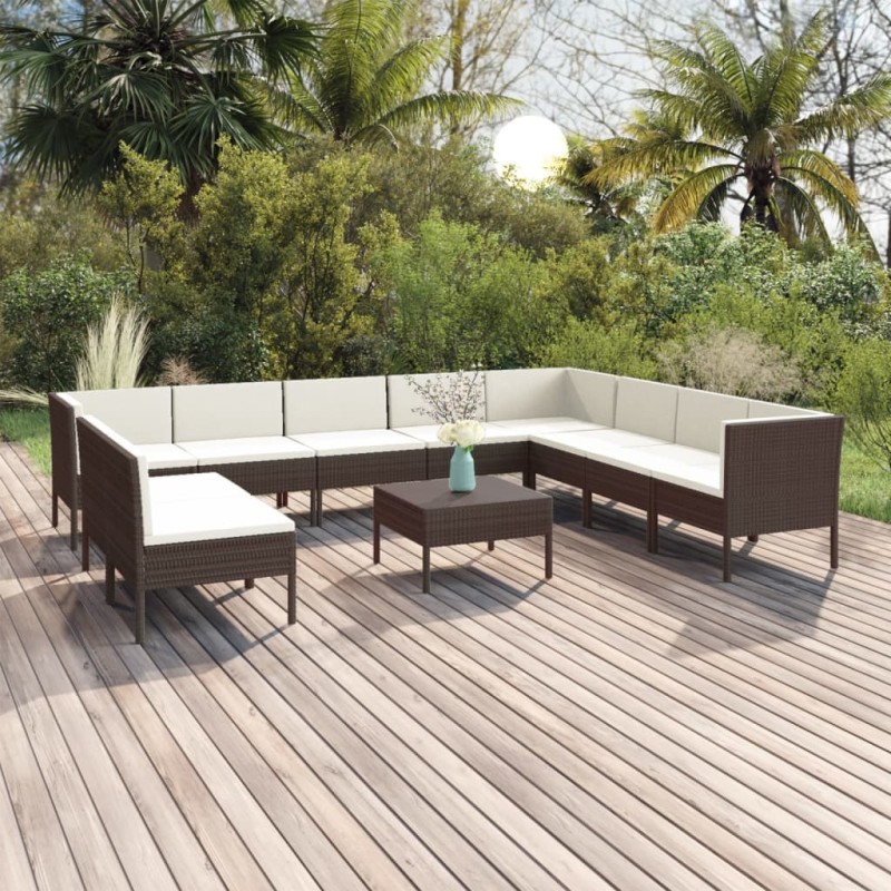 vidaXL Set muebles de jardín 11 pzas y cojines ratán sintético marrón vidaXL Set muebles de jardín 11 pzas y cojines ratán sintético marrón
