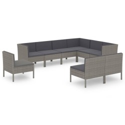 vidaXL Set de muebles de jardín 9 pzas y cojines ratán sintético gris