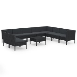 vidaXL Set de muebles de jardín 11 pzas cojines ratán sintético negro