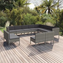 vidaXL Set de muebles de jardín 12 pzas y cojines ratán sintético gris