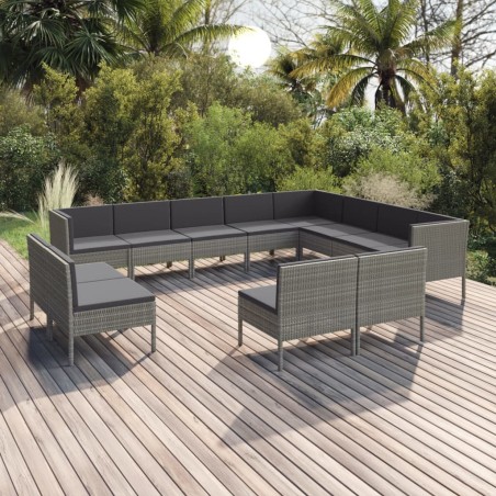vidaXL Set de muebles de jardín 12 pzas y cojines ratán sintético gris